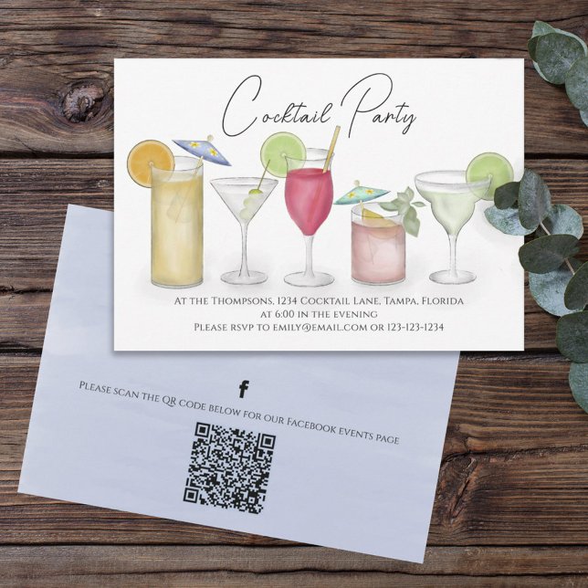 Invitación Cocktails acuarelas beben el código QR en los medi (Subido por el creador)