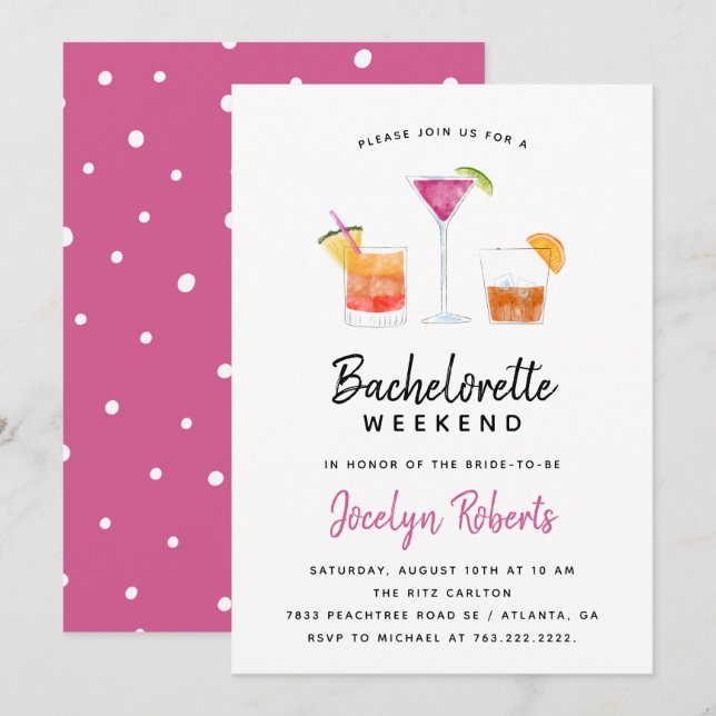 Invitación Cocktails Bebe Bachelorette Fiesta de fin de seman (Anverso / Reverso)