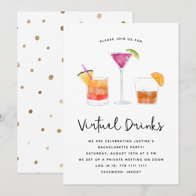 Invitación Cocktails bebe Fiesta virtual (Anverso / Reverso)