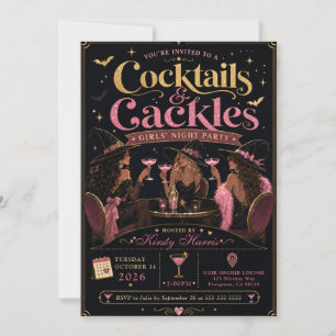 Invitación Cocktails & Cackles Noche de Halloween para Chicas