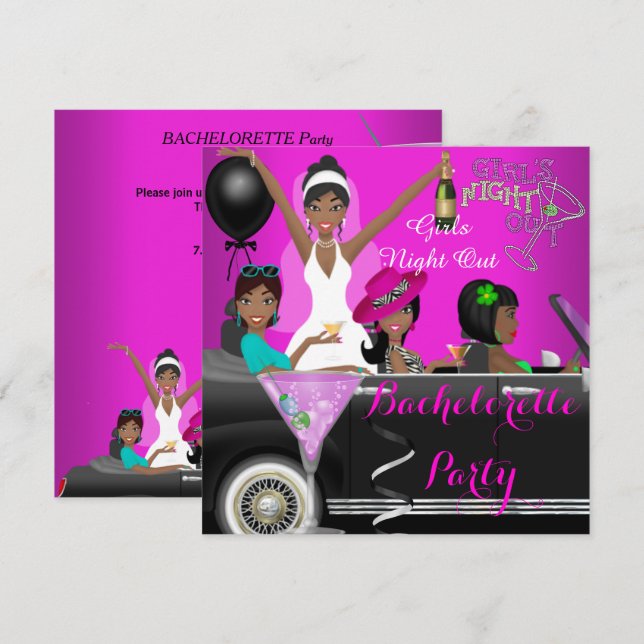 Invitación Cocktails de coche de Bachelorette Party Pink Fun  (Anverso / Reverso)