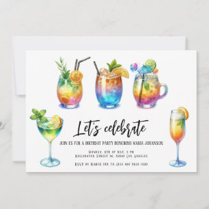Invitación Cocktails de verano acuarela Fiesta de cumpleaños