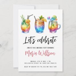 Invitación Cocktails de verano acuarela Fiesta de cumpleaños