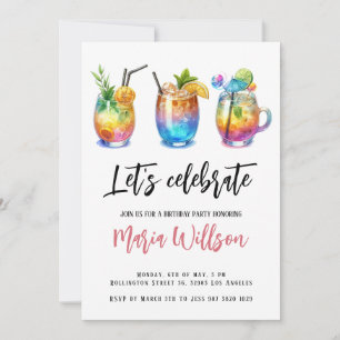 Invitación Cocktails de verano acuarela Fiesta de cumpleaños