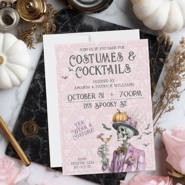 Invitación Cocktails de vestuario de vapor para adultos Hallo (Steampunk Costumes and Cocktails Halloween Party Invitation)