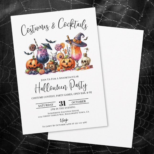 Invitación Cocktails Fiesta de Halloween para adultos (Costumes Cocktails Adult Halloween Party Invitation)