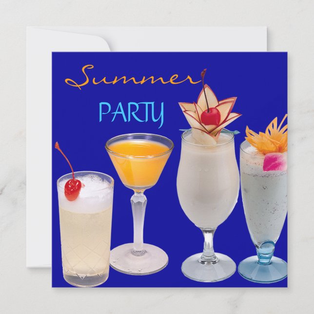 Invitación Cocktails Fiesta de verano bebe amarillo azul (Anverso)