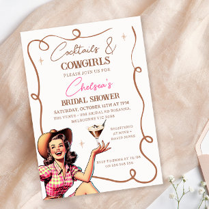 Invitación Cocktails marrones retro Novias Ducha de novias