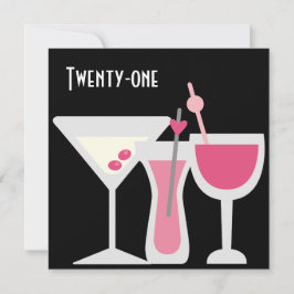 Invitación Cocktails Mujeres Pink Black 21st Birthday Fiesta