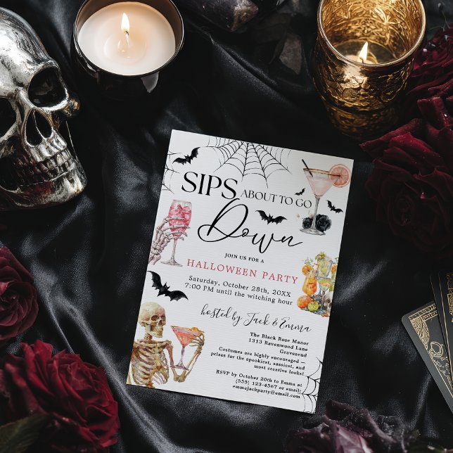 Invitación Cocktails Night Sips About to Go Down Halloween (Cocktails Night Sips About to Go Down Halloween Invitation)