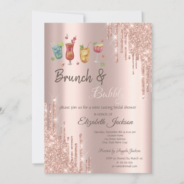 Invitación Cocktails Rosa de Oro Brunch & Bubbly (Anverso)