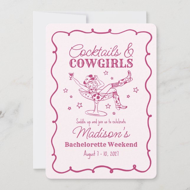Invitación Cocktails rosados y galletas Nash Bash Bachelorett (Anverso)