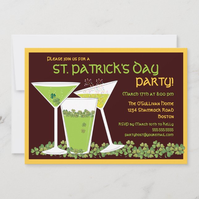 Invitación Cocktails y cerveza verdes del Día de San Patricio (Anverso)