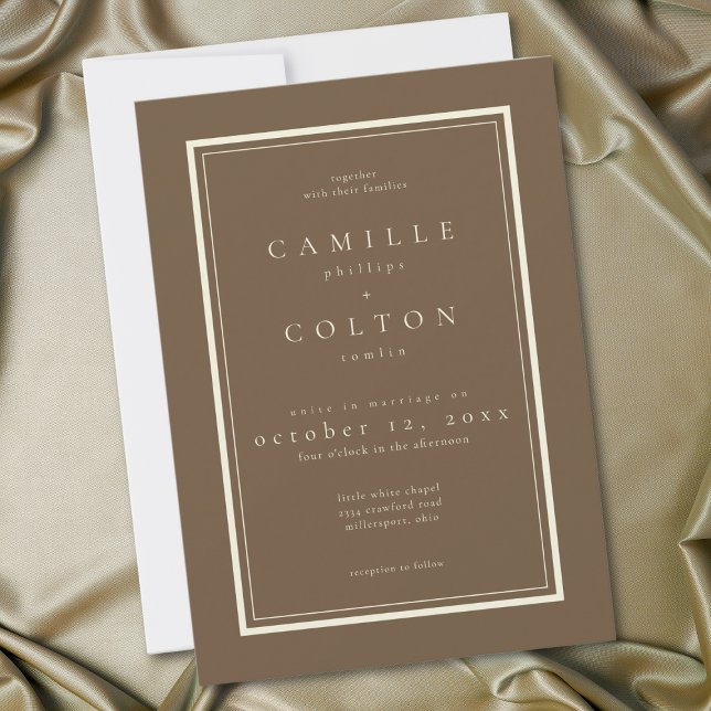 Invitación Cocoa Brown Minimalist Frame Wedding (Cocoa Brown Minimalist Frame Wedding Invitation)