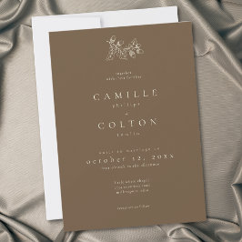Invitación Cocoa Brown Minimalist Leaf Acorn Fall Wedding