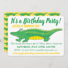 Invitación Cocodrilo del ligador verde amarillo de la fiesta