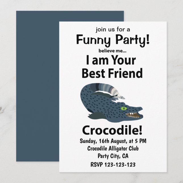 Invitación Cocodrilo Lagarto Crocodrilo Divertido (Anverso / Reverso)