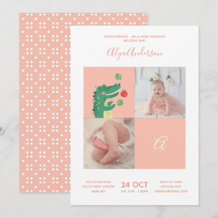 Invitación Cocodrilo • Monograma alfabeto Cute Baby Shower