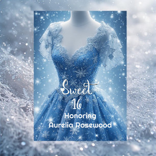 Invitación Cocopelillo Dulces 16 Hielo Azul Plateado Rhinesto