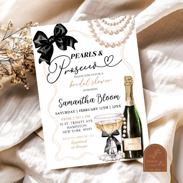 Invitación Cocota de Lazo Negro Perlas y Prosecco (Subido por el creador)