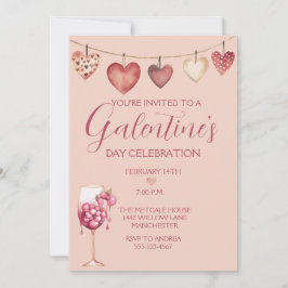 Invitación Cóctel acuarela festivo galentine's Day Pink