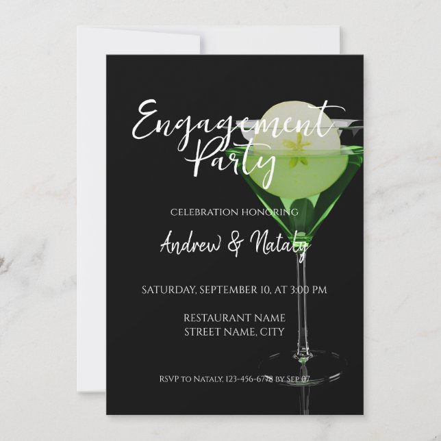 Invitación Cóctel appletini verde con rodaja de manzana (Anverso)