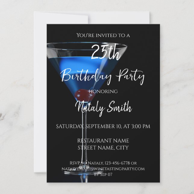 Invitación Cóctel azul sobre negro (Anverso)