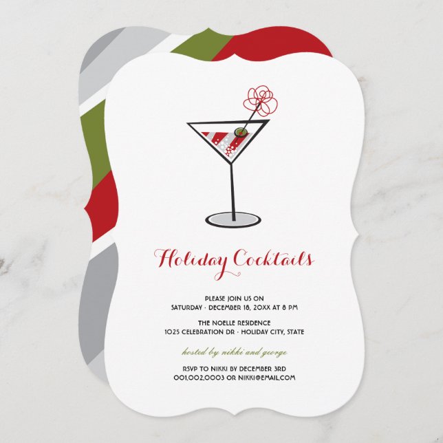Invitación Cóctel blanco rojo Martini Fiesta de vacaciones mo (Anverso / Reverso)