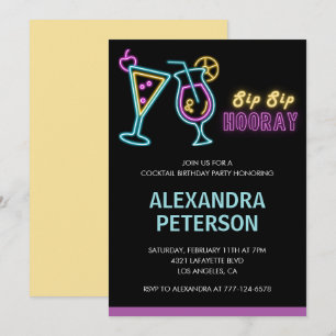 Invitación Cóctel Brillo de Neón Negro Cumpleaños 43