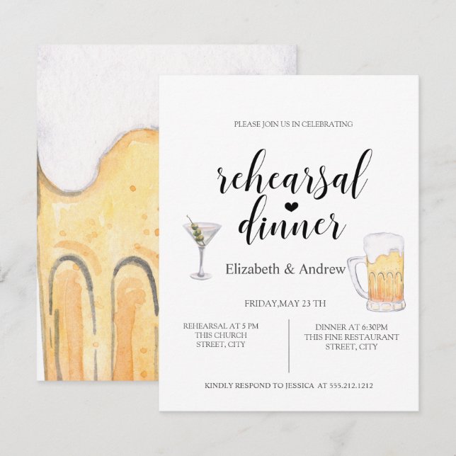 Invitación Cóctel, Cerveza Cena de Ensayo (Anverso / Reverso)