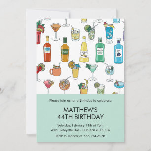 Invitación Cóctel Coloridas Bebidas Champgne Cumpleaños 44