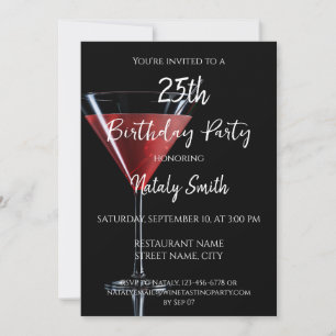 Invitación Cóctel cosmopolita con cerezo en negro