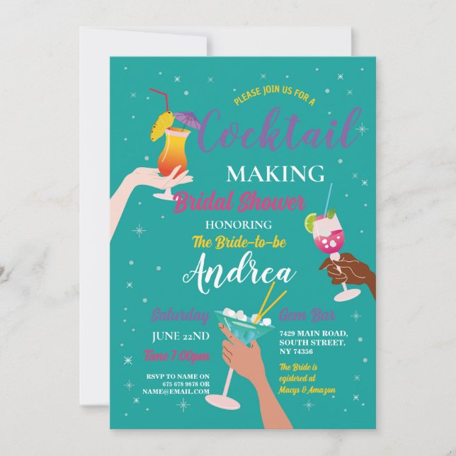 Invitación Coctel Creando Ducha De Novias Bachelorette Party (Anverso)
