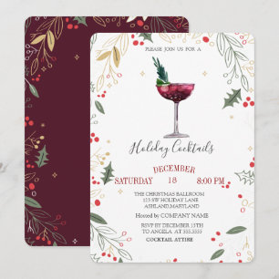 Invitación Cóctel de Acuarela Holly Company Navidad