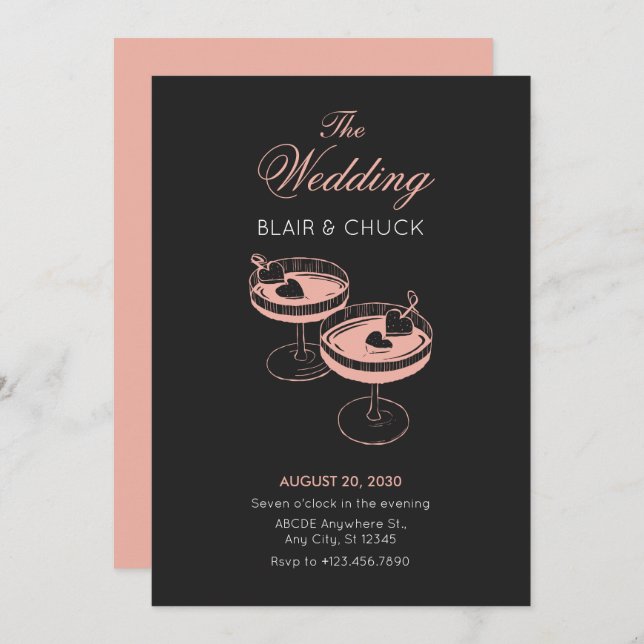 Invitación Cóctel de amor con corazones pareja gafas boda (Anverso / Reverso)