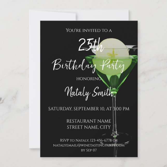 Invitación Cóctel de appletini verde con rodaja de manzana (Anverso)