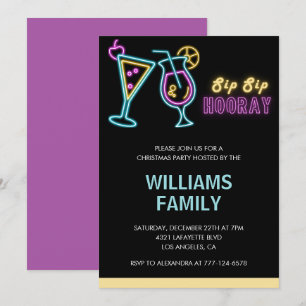 Invitación Cóctel de bebidas neón para fiesta de Navidad