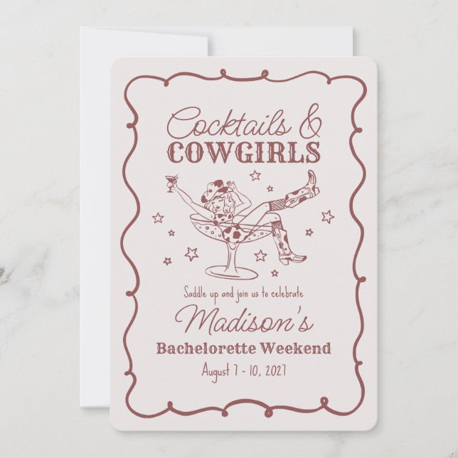 Invitación Cóctel de Borgoña y galletas Bash Bachelorette (Anverso)