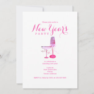 Invitación Cóctel de cena de Año Nuevo con cristal de champag