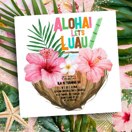 Invitación Cóctel de coco Luau Cumpleaños Tropical Hawaiano