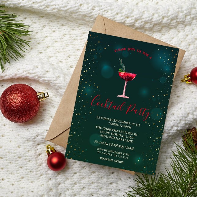 Invitación Cóctel de Confeti Estrellas Verdes Fiesta de Navid (Subido por el creador)