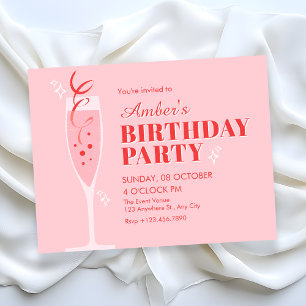 Invitación Cóctel de cumpleaños de champán rosa