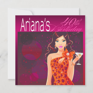 Invitación Cóctel de cumpleaños Pretty Lady fucsia/naranja