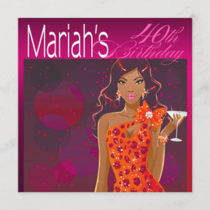 Invitación Cóctel de cumpleaños Pretty Lady fucsia/naranja