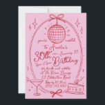 Invitación Cóctel de escrúpulo de mano 30 años cualquiera<br><div class="desc">Celebra tu hito de 30 años con estilo con esta invitación a la discoteca rosada de moda. Esta invitación al personalizable, con un diseño lúdico de bolas de disco, cristal de martini y ilustraciones de pasteles con un vibrante fondo rosa, es perfecta para una celebración divertida y festiva. Personalice fácilmente...</div>