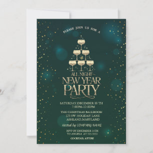 Invitación Cóctel de estrellas de copa de champán Navidad 
