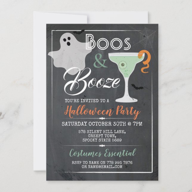 Invitación Cóctel de fiesta de Boos y Booze Halloween fantasí (Anverso)