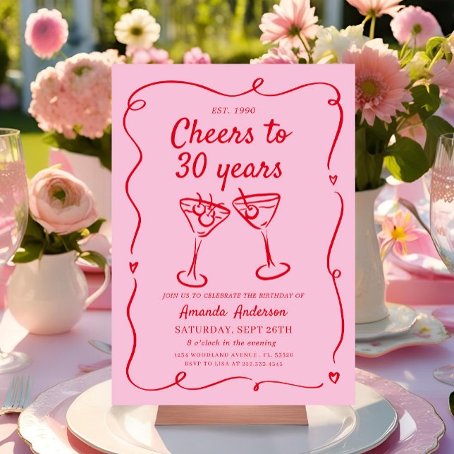 Invitación Cóctel de mano rosada 30,40,50, cumpleaños (Subido por el creador)