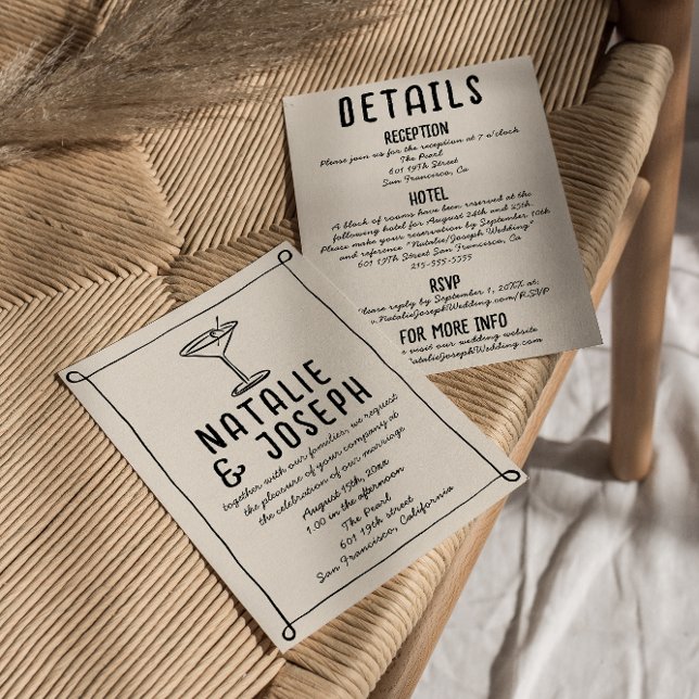 Invitación Cóctel de marco dibujado a mano retro todo en un B (Subido por el creador)