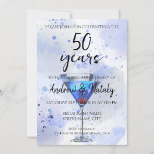 Invitación Cóctel de martini azul sobre blanco